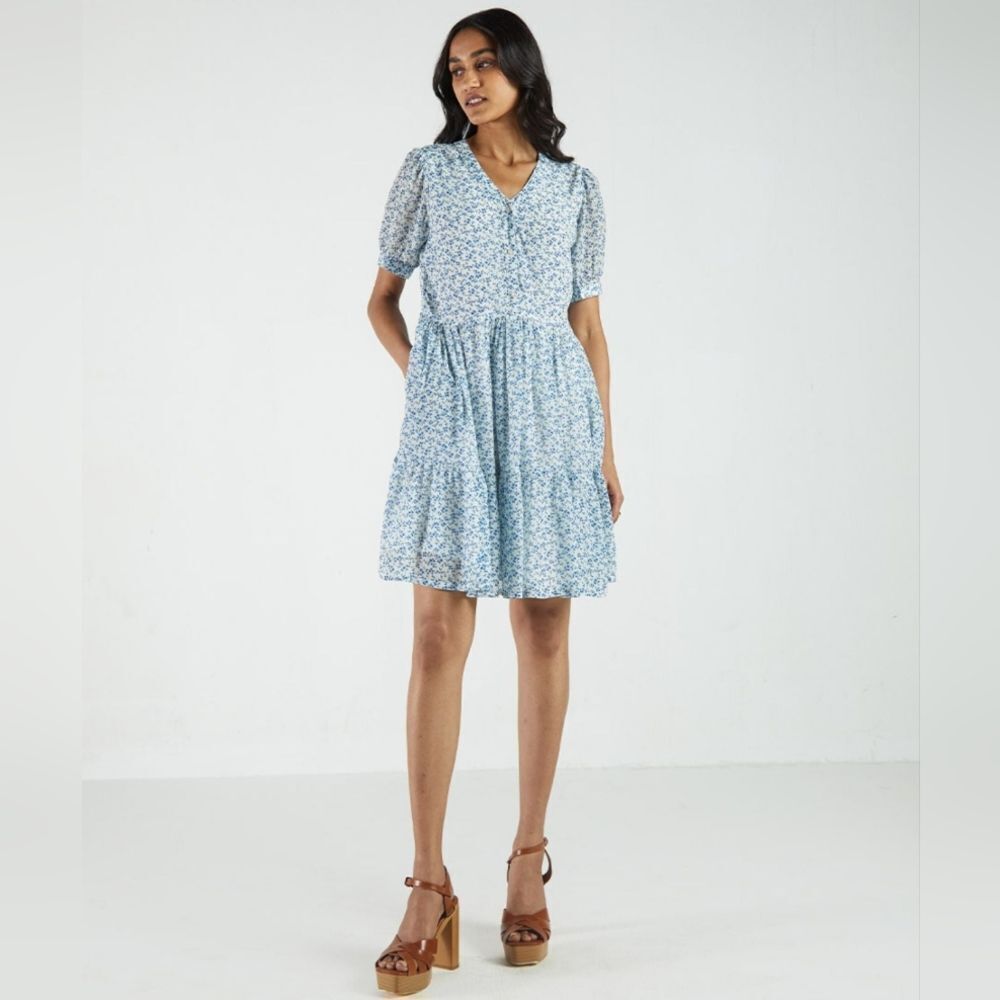 Reistor Forget Me Not Mini Dress Blue‎ Floral Cottagecore FIt & Flare Small
